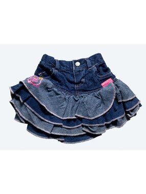 Girls Minnie Mouse Denim Tiered Skirt With Pink Stitching Size 2T